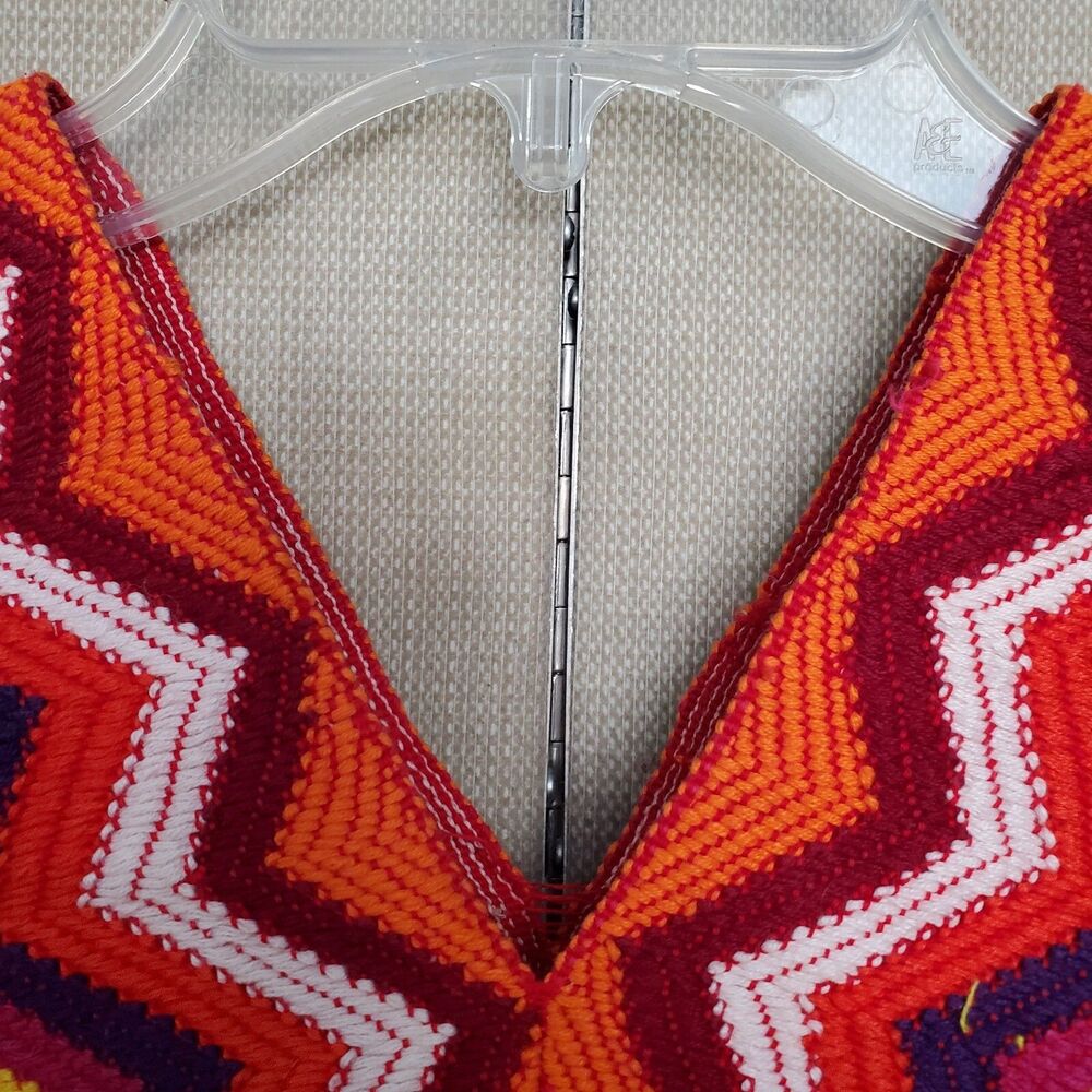 Handmade Multicolor Chevron Pattern Poncho One Size - Picture 4 of 8